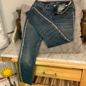 INC International Concepts Dark Blue Skinny Jeans with Embellished Sides 4